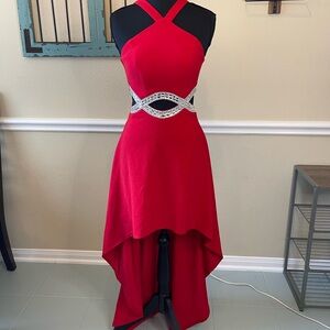 Speechless Red High Low Dress with Lace Accents